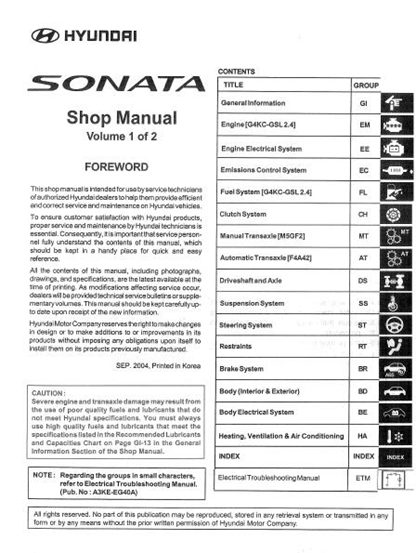 2005 Hyundai Sonata Service Shop Manual