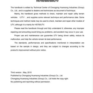 Hisun 500-700 UTV EFI Maintenance Service Manual