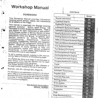 Kia Pregio Workshop Manual