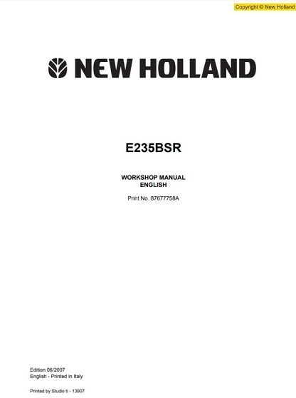 New Holland E235SR Excavator Workshop Manual