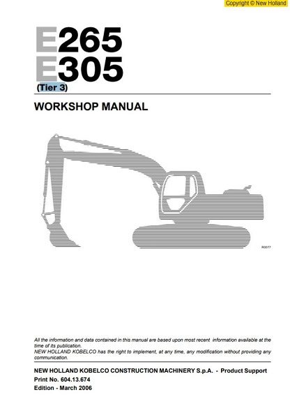 New Holland E265, E305 Excavator Workshop Manual