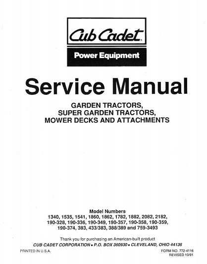 Cub Cadet 1340-2182 Repair Manual.