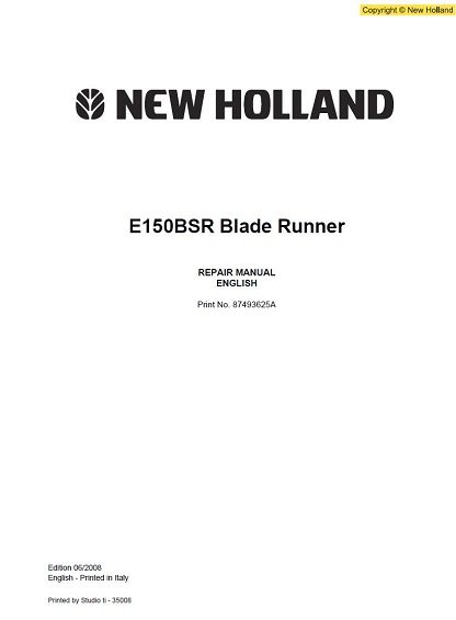New Holland E150BSR Blade Runner Excavator Service Repair Manual