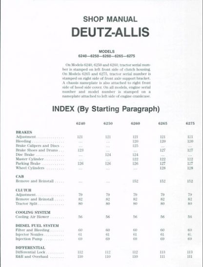 Deutz-Allis 6240 6250 6260 6265 6275 Shop Manual