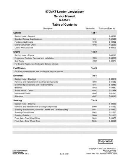 Case 570MXT Loader Landscaper Service Manual