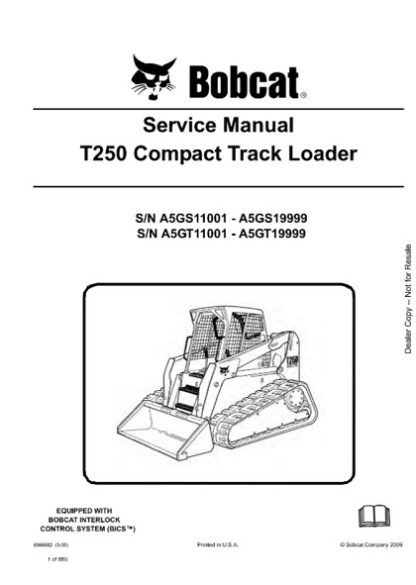 Bobcat T250 Compact Track Loader Service Repair Manual