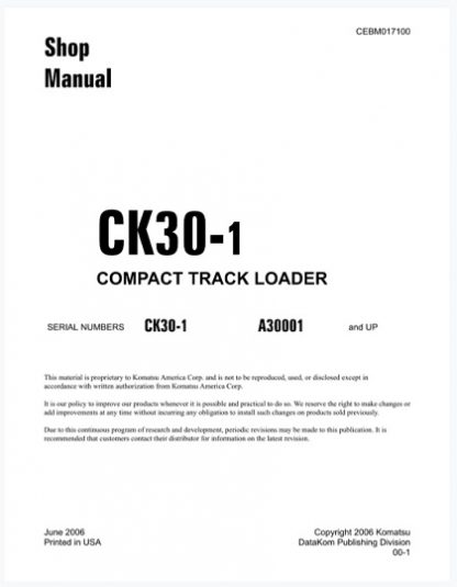 Komatsu CK30-1 Skid Steer Loader Service Shop Manual
