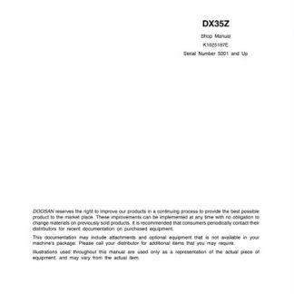 Doosan DX35Z Track Excavator Service Shop Manual