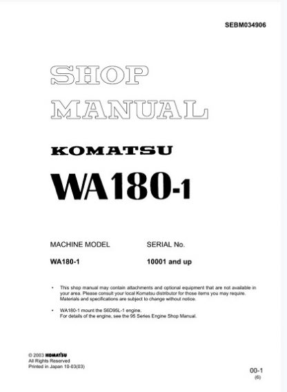 Komatsu WA180-1 Wheel Loader Service Shop Manual