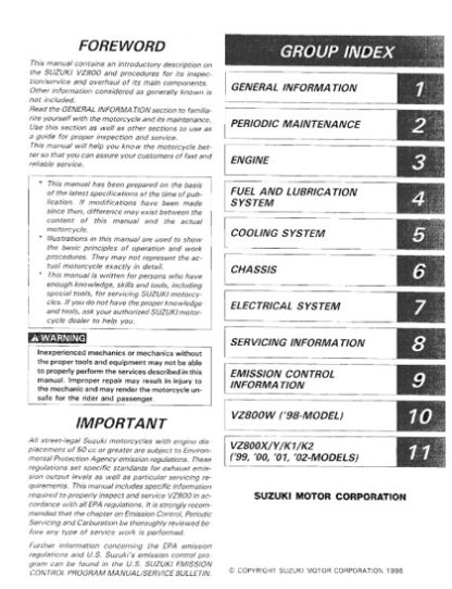 1997-2002 Suzuki VZ800 Maraude Service Repair Manual