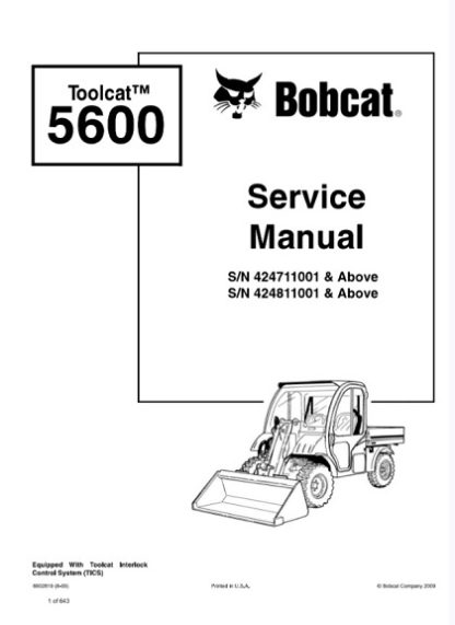 Bobcat 5600 Toolcat Utility Vehicle Service Manual