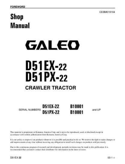 Komatsu D51EX-22 D51PX-22 Crawler Tractor Shop Manual