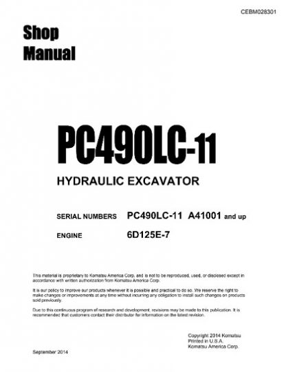 Komatsu PC490LC-11 Hydraulic Excavator Service Repair Manual