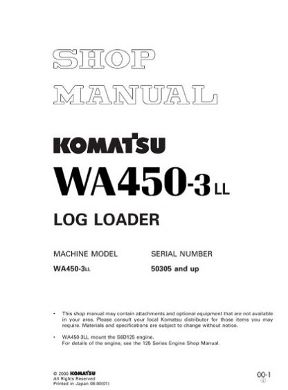 Komatsu WA450-3LL Wheel Loader Service Shop Manual