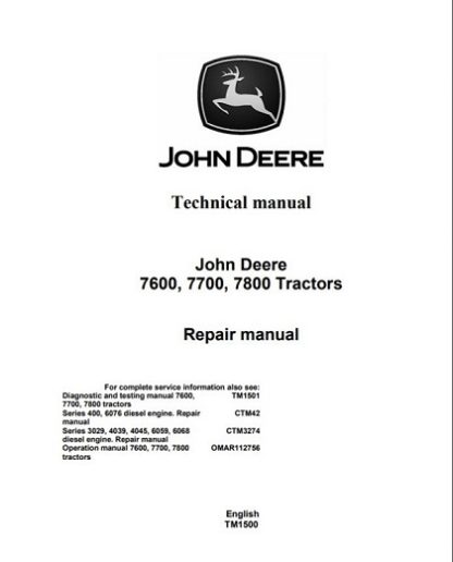 John Deere 7600 7700 7800 Tractors Service Repair Manual