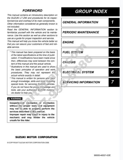 Suzuki LT-Z90 QuadSport ATV 2007-2009 Service Manual