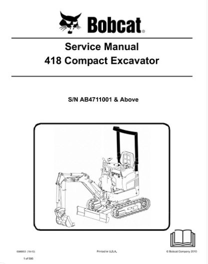 Bobcat 418 Compact Excavator Service Manual