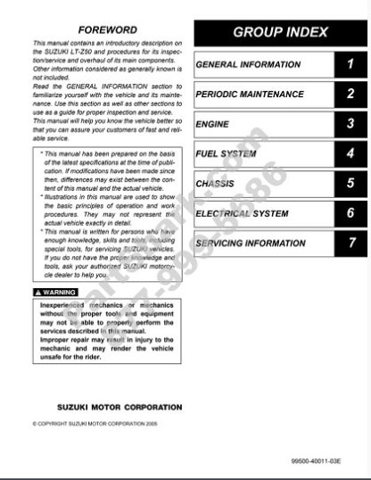 2006-2009 Suzuki LT-Z50 QuadSport ATV Service Manual