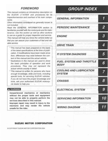 2004 Suzuki LTA700X LT-A700X King Quad ATV Service Manual