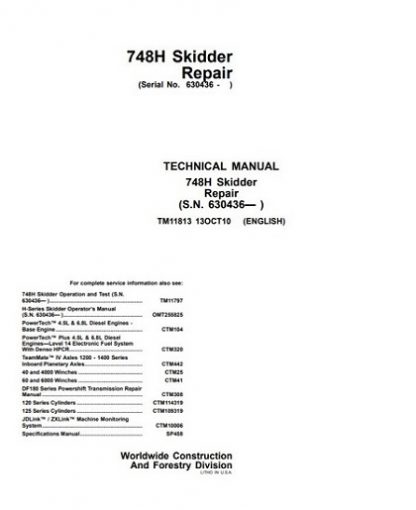 John Deere 748H Skidder Technical Repair Manual