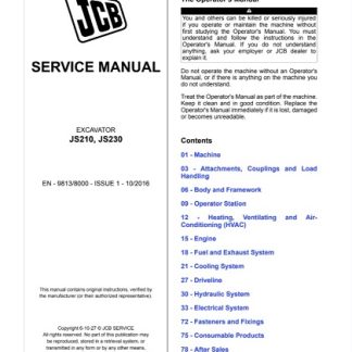 JCB JS210, JS230 Excavator Service Repair Manual