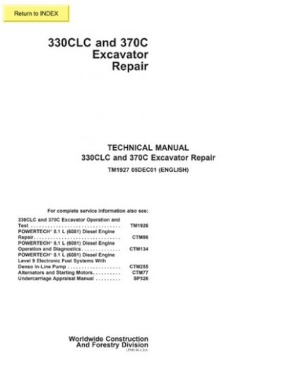 John Deere 330CLC 370C Excavator Technical Manual