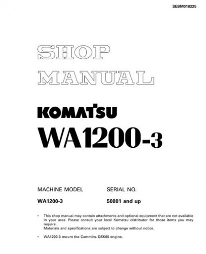 Komatsu WA1200-3 Wheel Loader Service Shop Manual