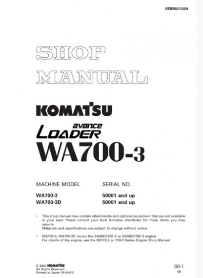 Komatsu WA700-3, WA700-3D Wheel Loader Service Manual