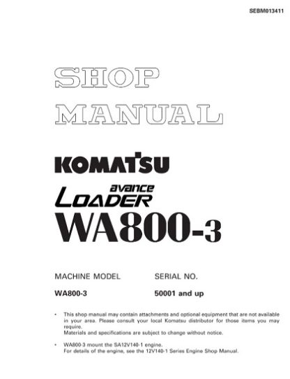 Komatsu WA800-3 Wheel Loader Service Shop Manual