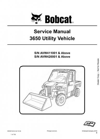 Bobcat 3650 Utility Vehicle Service Repair Manual