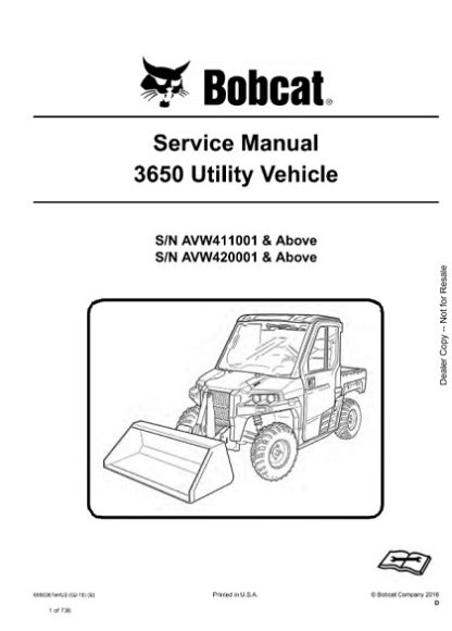 Bobcat 3650 Utility Vehicle Service Repair Manual