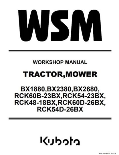 Kubota Tractor BX1880,BX2380, BX2680 Workshop Manual