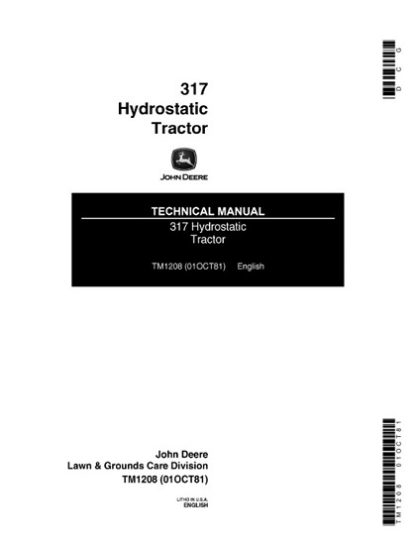 John Deere 317 Hydrostatic Tractor Technical Manual