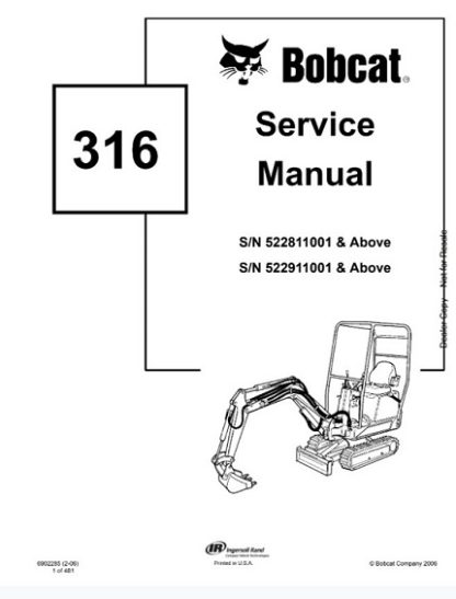 Bobcat 316 Mini Excavator Service Repair Manual