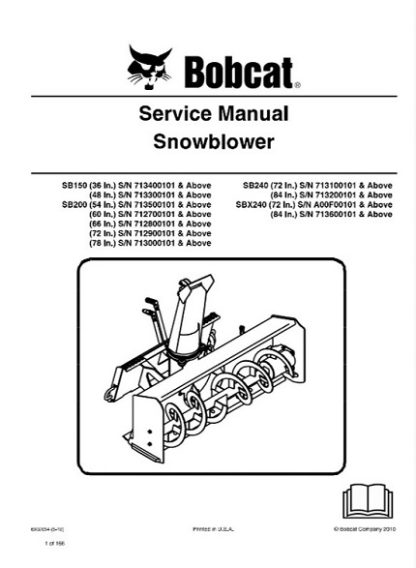 Bobcat Snow Blower (SB150, SB200, SB240, SBX240) Service Manual