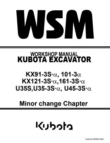 Kubota KX91-3S, KX101-3, KX121-3S, KX161-3S Excavator Service Manual