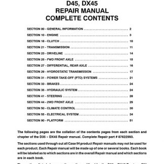 Case IH D35, DX35, D40, DX40, D45, DX45 Tractor Service Repair Manual