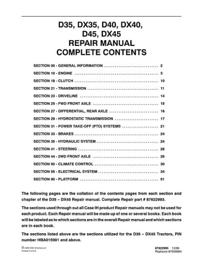 Case IH D35, DX35, D40, DX40, D45, DX45 Tractor Service Repair Manual