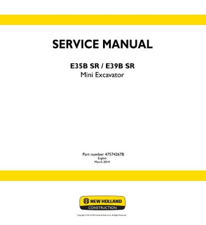 New Holland E35B SR, E39B SR Mini Excavator Service Repair Manual