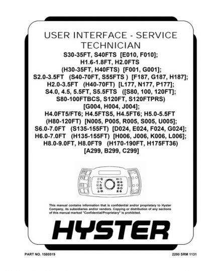 Hyster U005 (H80FT, H90FT, H100FT, H110FT, H120FT) Forklift Service Manual
