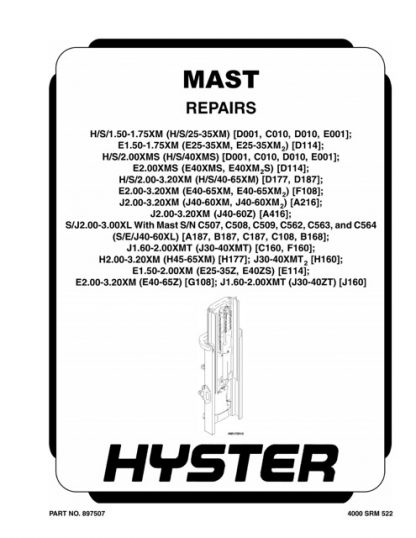 Hyster H160 (J30XMT2, J35XMT2, J40XMT2) Electric Forklift Service Manual