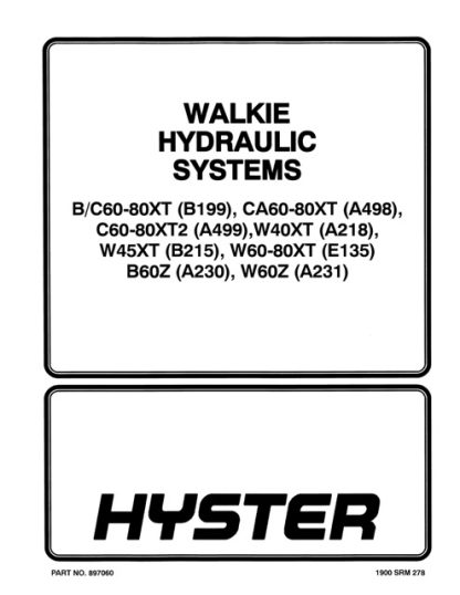 Hyster A498 (C6080XT2A) Forklift Service Manual