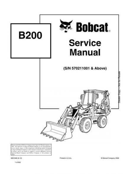 Bobcat B200 Loader Backhoe Service Manual