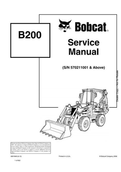 Bobcat B200 Loader Backhoe Service Manual