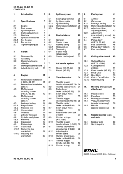 Stihl HS 75, HS 80, HS 85 ,BG 75 Service Repair Manual