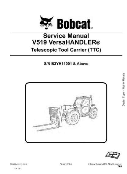 Bobcat V519 VersaHandler Telescopic Tool Carrier (TTC) Service Manual