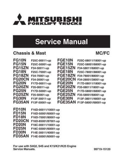 Mitsubishi FGE15N FGE18N FGE20CN FGE15ZN FGE18ZN Forklift Trucks Service Manual