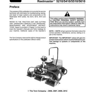 Toro Reelmaster 5210 5410 5510 5610 Mower Service Manual