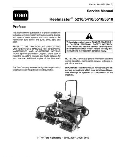 Toro Reelmaster 5210 5410 5510 5610 Mower Service Manual