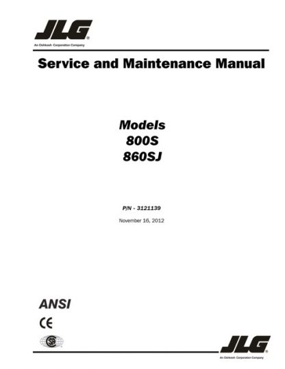 JLG Boom Lifts 800S, 860SJ Service Repair And Maintenance Manual